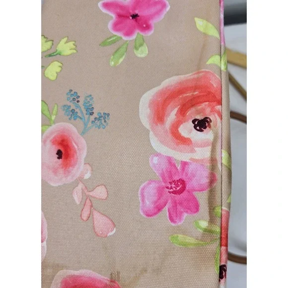 Tupperware Tote Bag Womens Large Tan Pink Floral Flower Print Shoulder Handbag - Picture 7 of 7